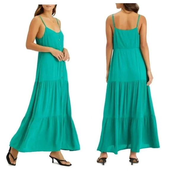 Sanctuary Dresses & Skirts - SANCTUARY Women’s Traveler Pleated Tiered Green Flowy Boho Maxi Dress Size S